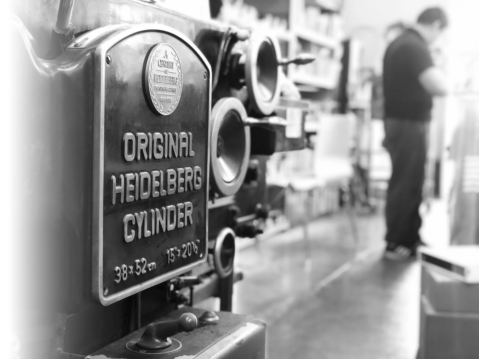The brass nameplate on Czar's Original Heidelberg Cylinder press