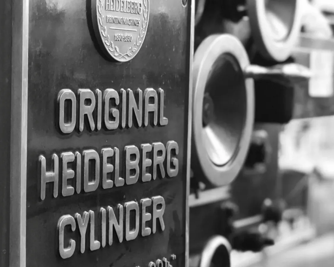 The brass nameplate on Czar's Original Heidelberg Cylinder press